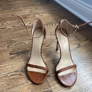 Stuart Weitzman Tan leather strappy sandals.